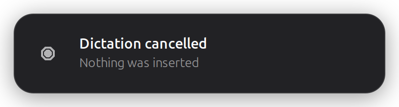 The whisper-desk overlay after a cancelled dictation